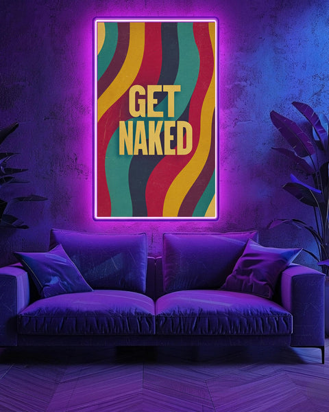 funny bathroom print, Get Naked Groovy Poster, Retro 70s, Framed Unframed or Digital
