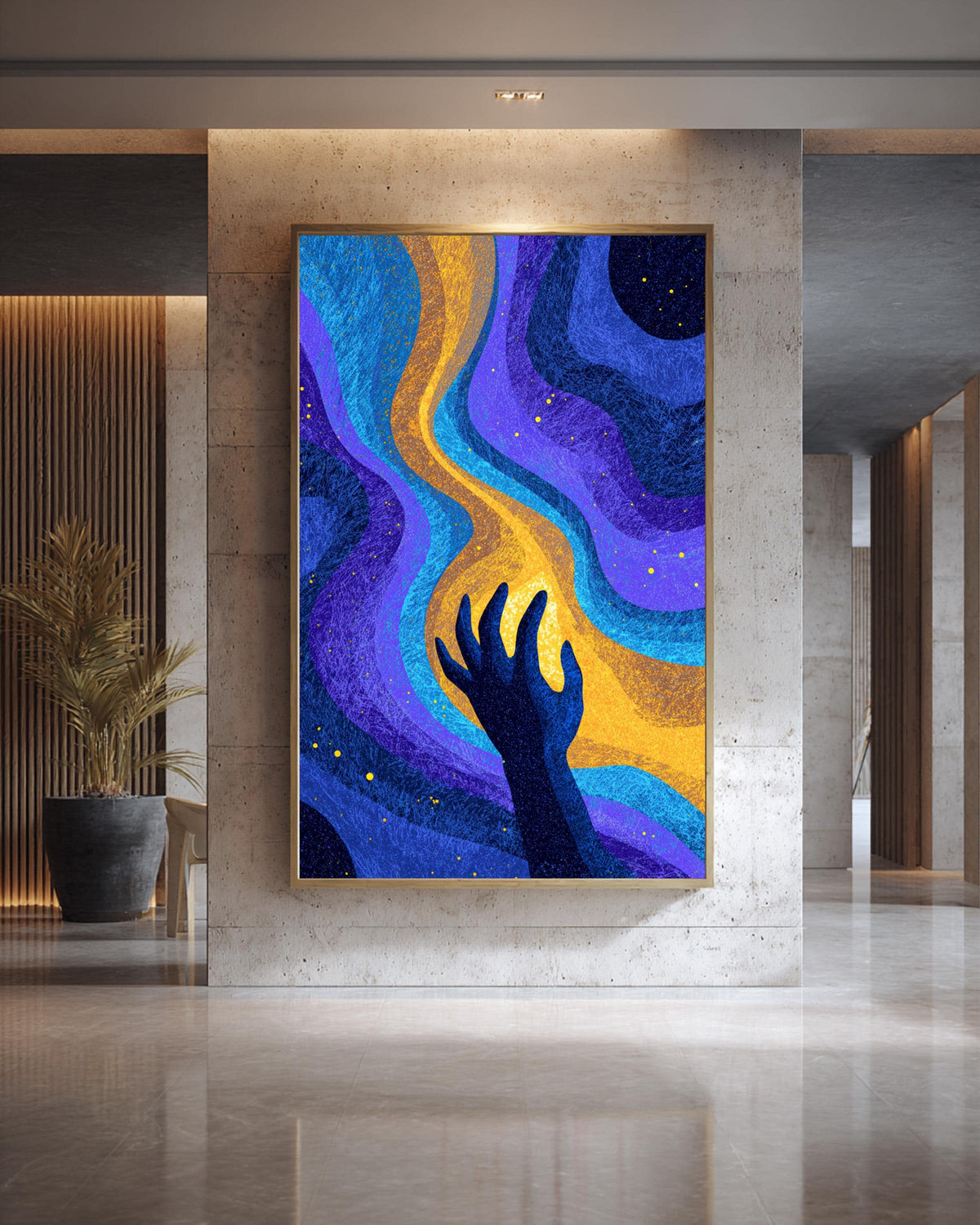 Fantasy Wall Art, Celestial Hand Print, Psychedelic Cosmic Poster, Framed Unframed or Digital
