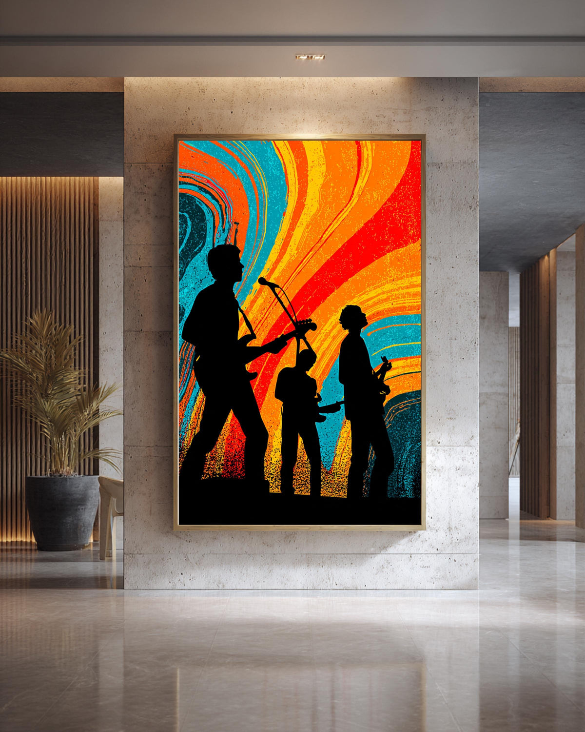 Retro Rock Band Print, Psychedelic Silhouette Poster, Groovy Concert, Framed Unframed or Digital