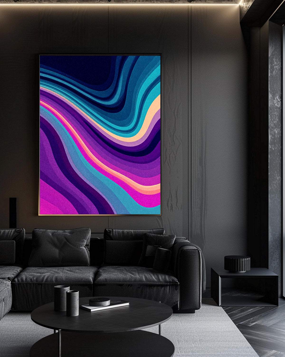 Abstract Wave Art, Neon Gradient Print, Psychedelic Retro Poster, Framed Unframed or Digital