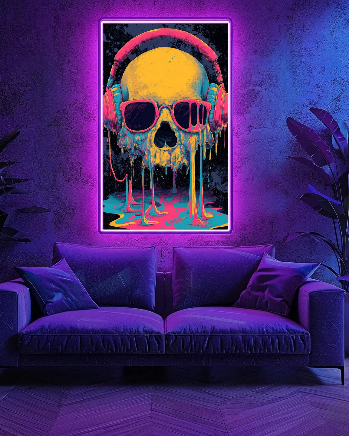 Psychedelic Skull Art, Neon Melting Poster, Hypebeast Decor, Framed Unframed or Digital