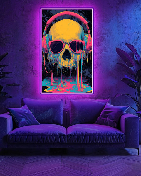 Psychedelic Skull Art, Neon Melting Poster, Hypebeast Decor, Framed Unframed or Digital