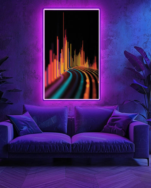 Neon Sound Bar Art, Psychedelic Equalizer Wave Print, Retro Music Poster, Framed Unframed or Digital