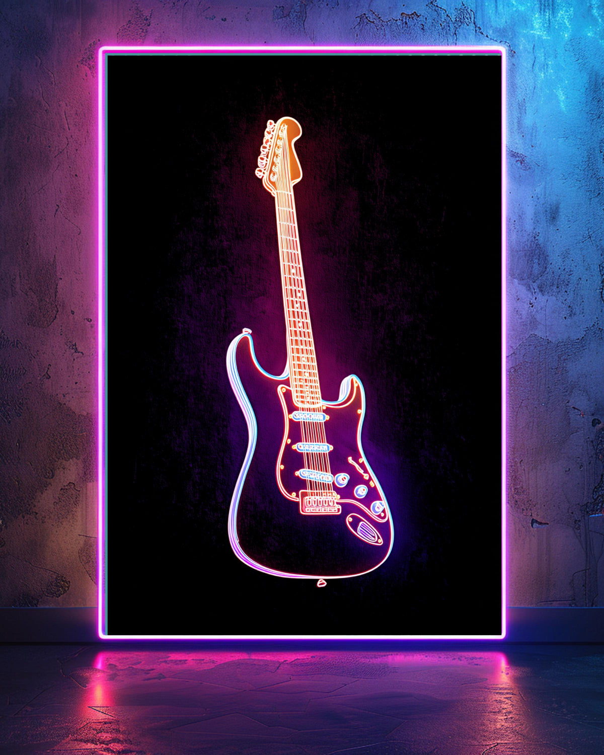 Neon Guitar Print, Electric Glow Art, Retro Wall Decor, Framed Unframed or Digital