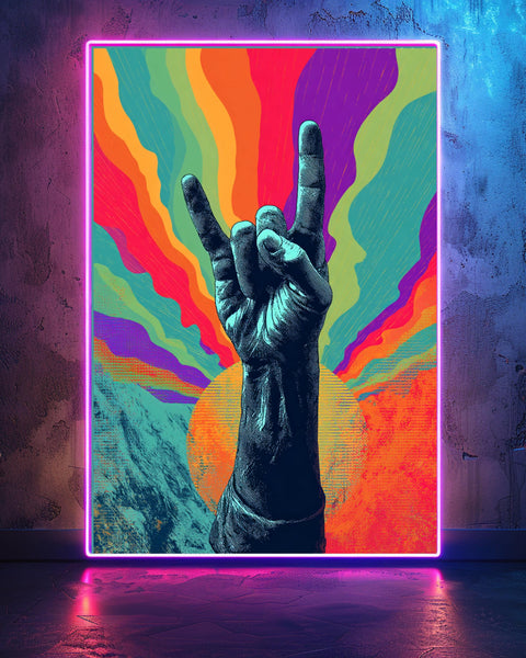 Hypebeast Decor, Psychedelic Rock Hand, 70s Wave, Retro Poster, Framed Unframed or Digital