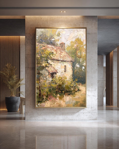 French Countryside Art, Rustic Cottage Print, Impasto Landscape, Framed Unframed or Digital