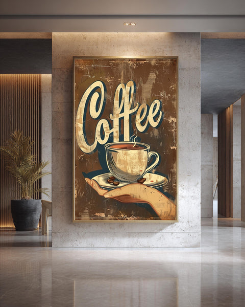 Retro Coffee Art, Vintage Cafe Typography Print, Distressed Bar Poster, Framed Unframed or Digital