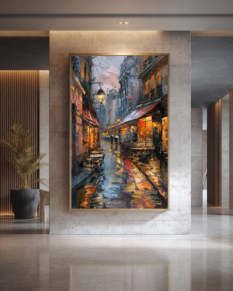 Paris Wall Art, Rainy French Cafe Street Print, Vintage 1920s, Framed Unframed or Digital