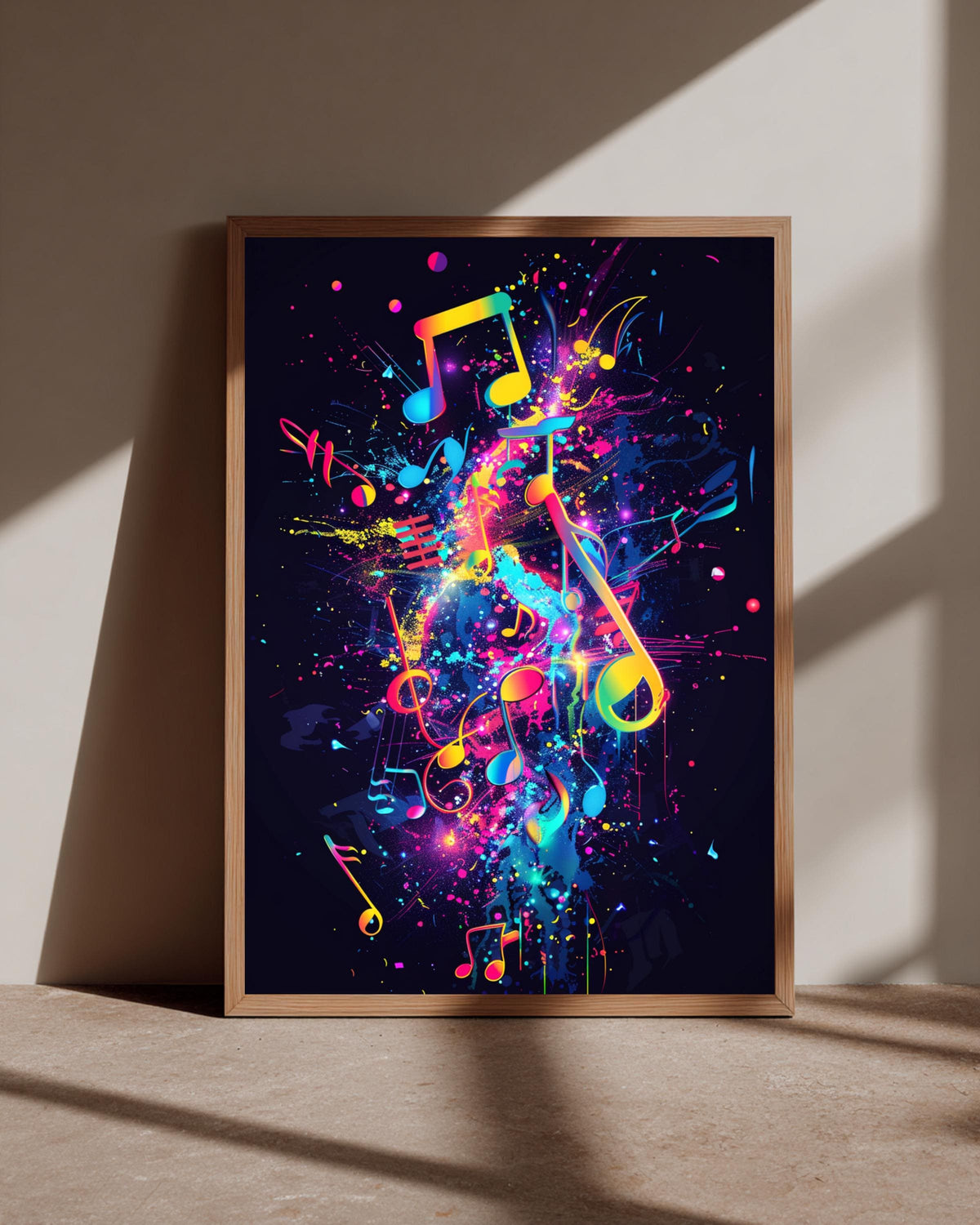 Neon Music Notes Art, Musical Explosion, Hypebeast Wall Decor, Framed Unframed or Digital