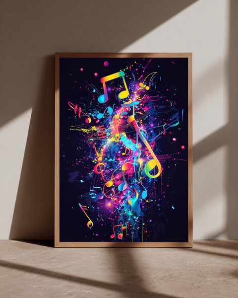 Neon Music Notes Art, Musical Explosion, Hypebeast Wall Decor, Framed Unframed or Digital