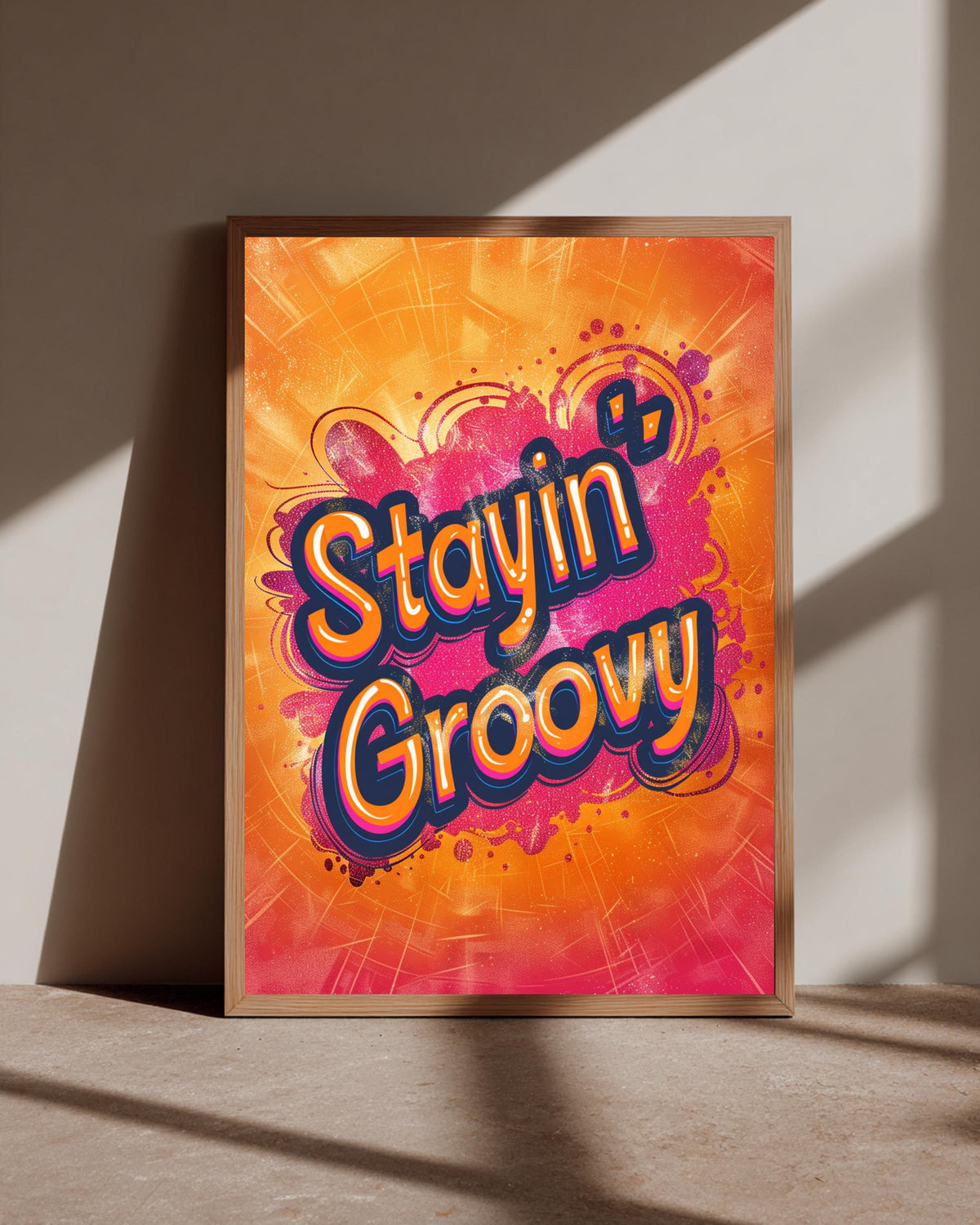 Retro Poster, Stayin Groovy 70s Print, Bubble Typography Decor, Framed Unframed or Digital