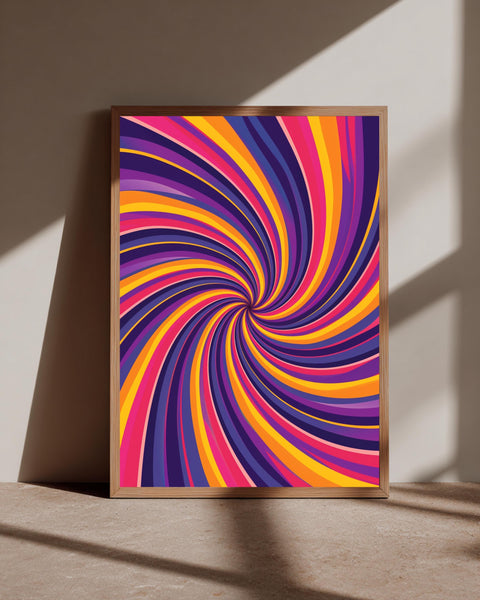 Psychedelic Poster, 70s Swirl Neon Print, Retro Wall Art, Framed Unframed or Digital