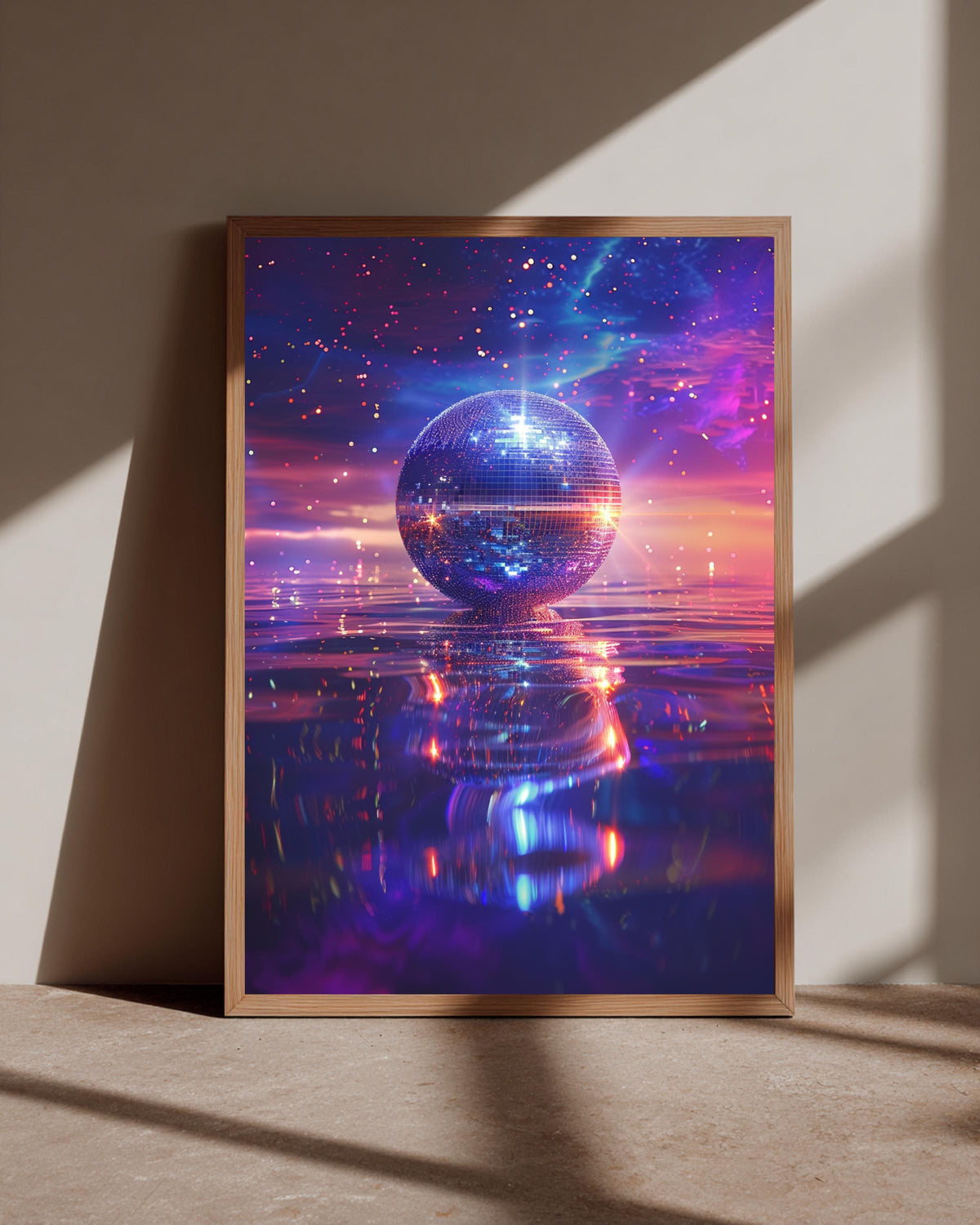 Disco Ball Wall Art, Galaxy Nebula, Retro Cosmic Print, Framed Unframed or Digital