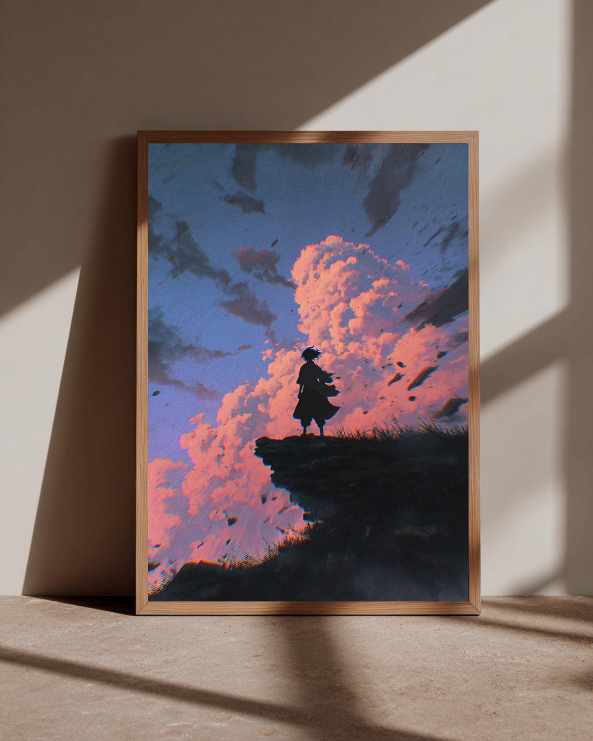 Dark Fantasy, Anime Warrior Cliff Sunset Print, Gamer Gift, Framed Unframed or Digital