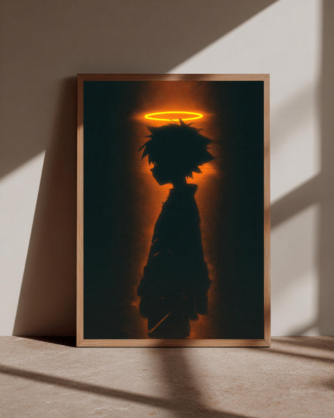 Dark Fantasy Art, Anime Silhouette Halo Glow Print, Framed Unframed or Digital