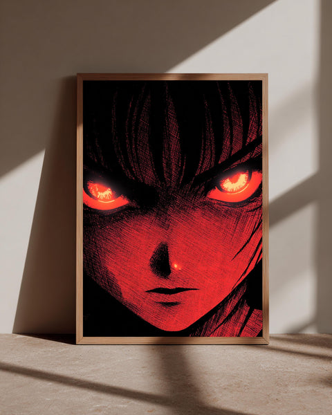 Dark Fantasy Art, Glowing Red Eyes Anime Print, Manga Poster, Framed Unframed or Digital