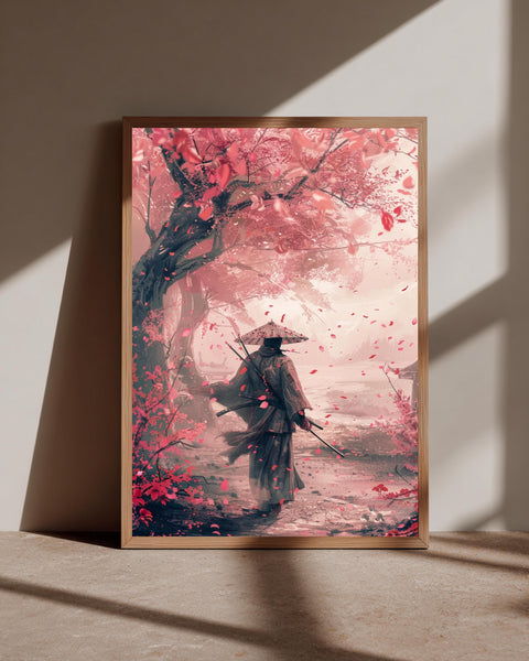 Samurai Wall Art, Japanese Ronin Cherry Blossom Print, Framed Unframed or Digital