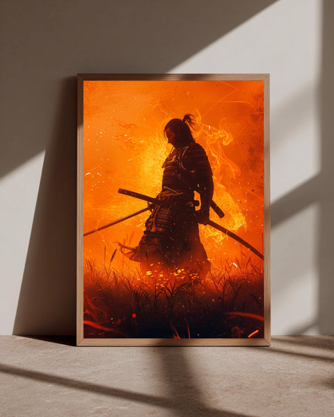 Samurai Fire Art, Japanese Warrior Katana Print, Framed Unframed or Digital