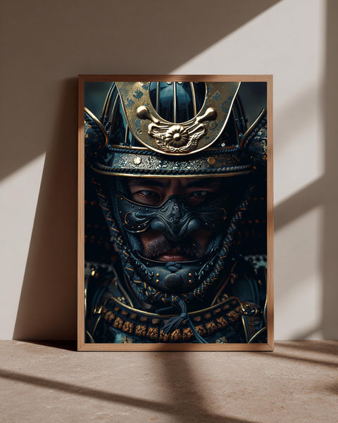 Samurai Warrior Art, Japanese Kabuto Armor Portrait, Masculine Print, Framed Unframed or Digital