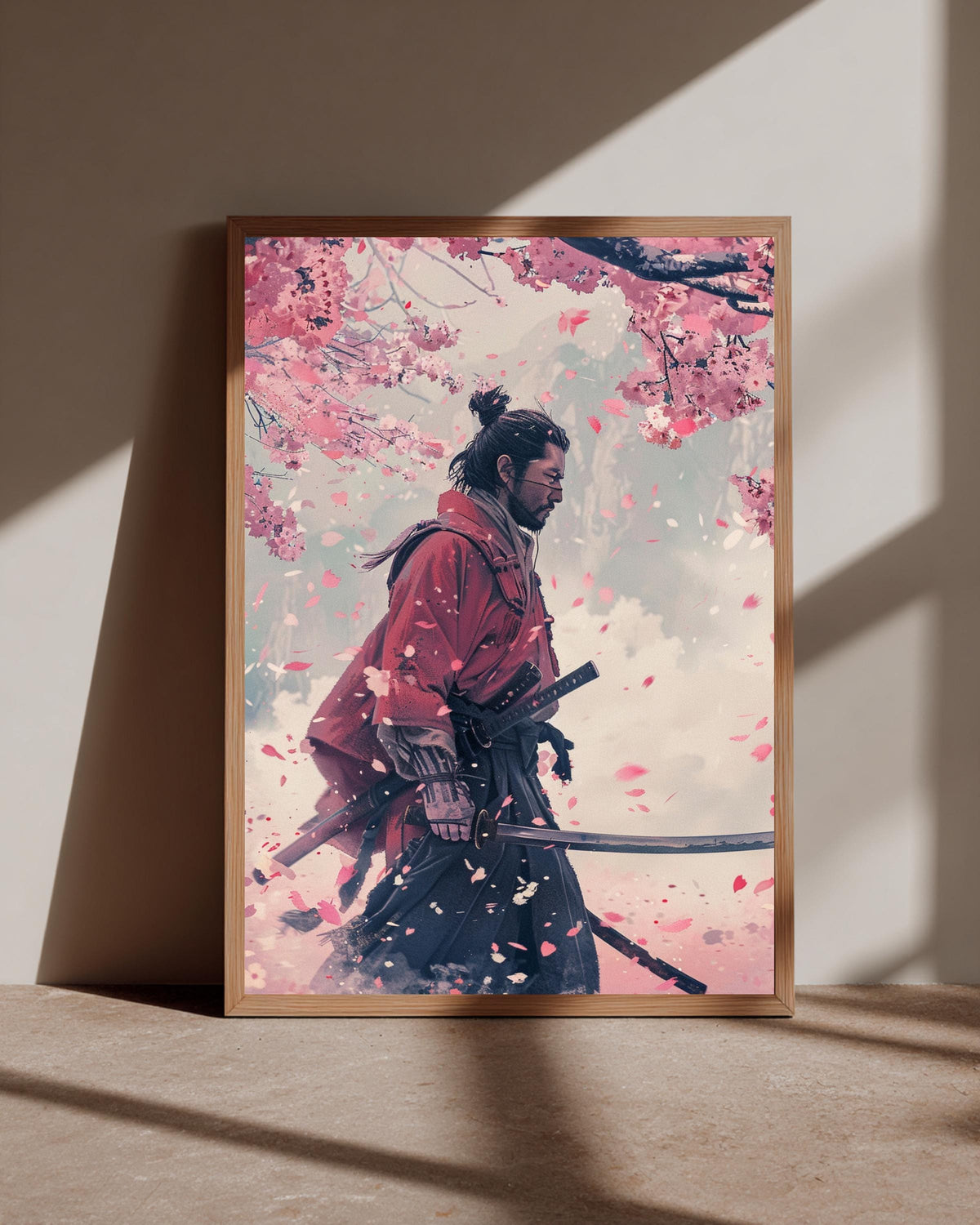Samurai Wall Art, Japanese Ronin Sakura Print, Framed Unframed or Digital