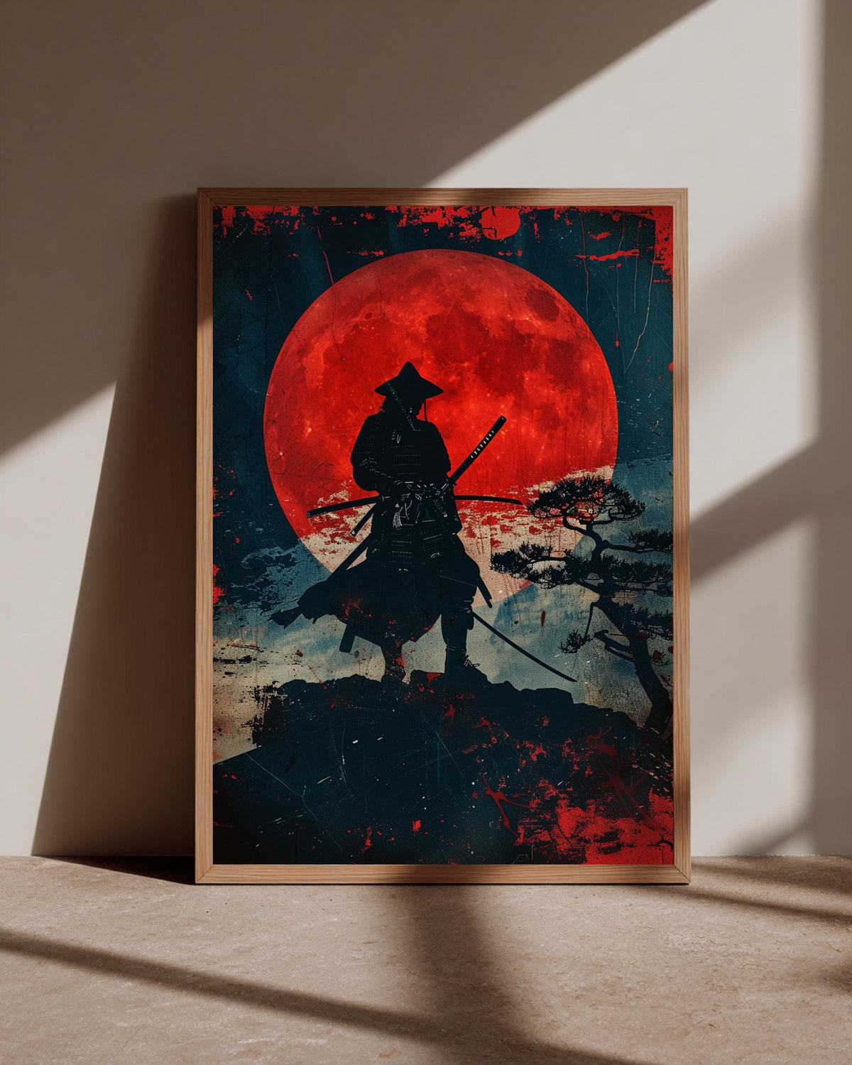 Samurai Blood Moon Wall Art, Japanese Ronin Katana Print, Framed Unframed or Digital
