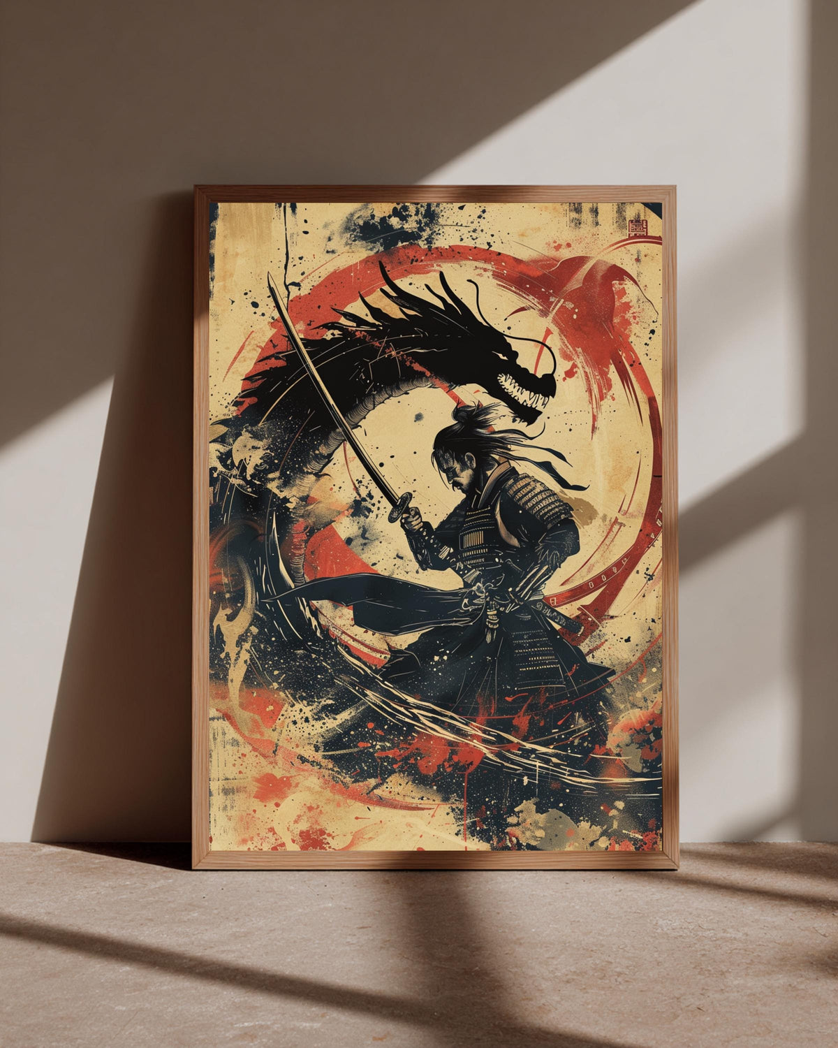 Samurai Dragon Art, Japanese Warrior Katana Print, Framed Unframed or Digital