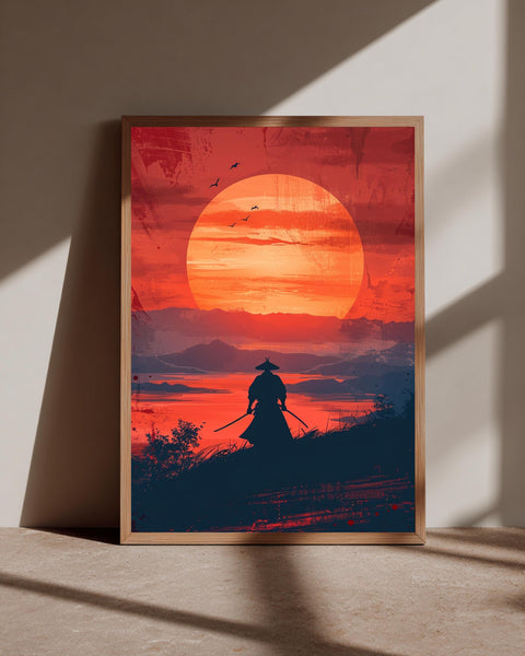 Samurai Sunset Art, Japanese Warrior Katana Print, Framed Unframed or Digital