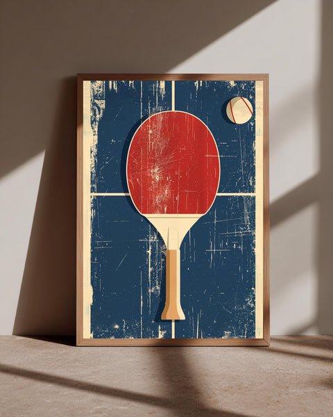Retro Ping Pong Art, Vintage Table Tennis Paddle Poster, Framed Unframed or Digital