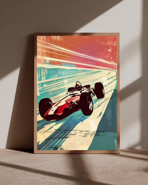 Vintage Race Car Wall Art, Retro Formula 1 Poster, Grand Prix Racing Gloss Print, Speeding Car Decor, Gift for Car Enthusiast