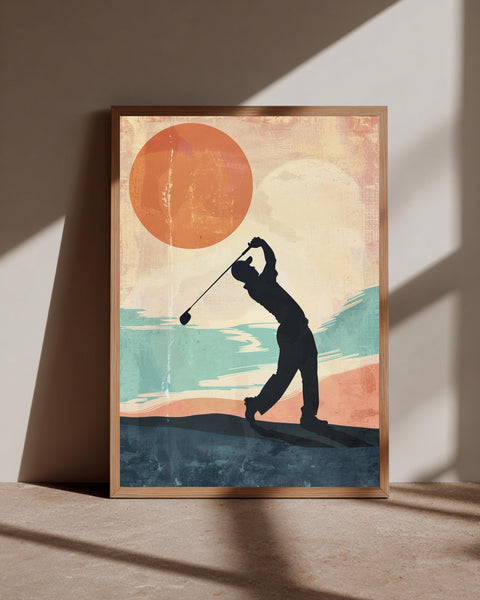 Retro Golf Wall Art, Vintage Golfer Silhouette Print, Framed Unframed or Digital