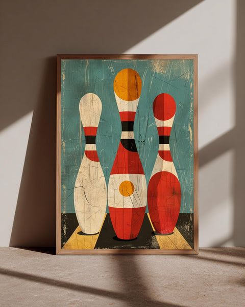 Retro Bowling Art, Vintage 60s Pin Poster, Mid Century Decor, Framed Unframed or Digital