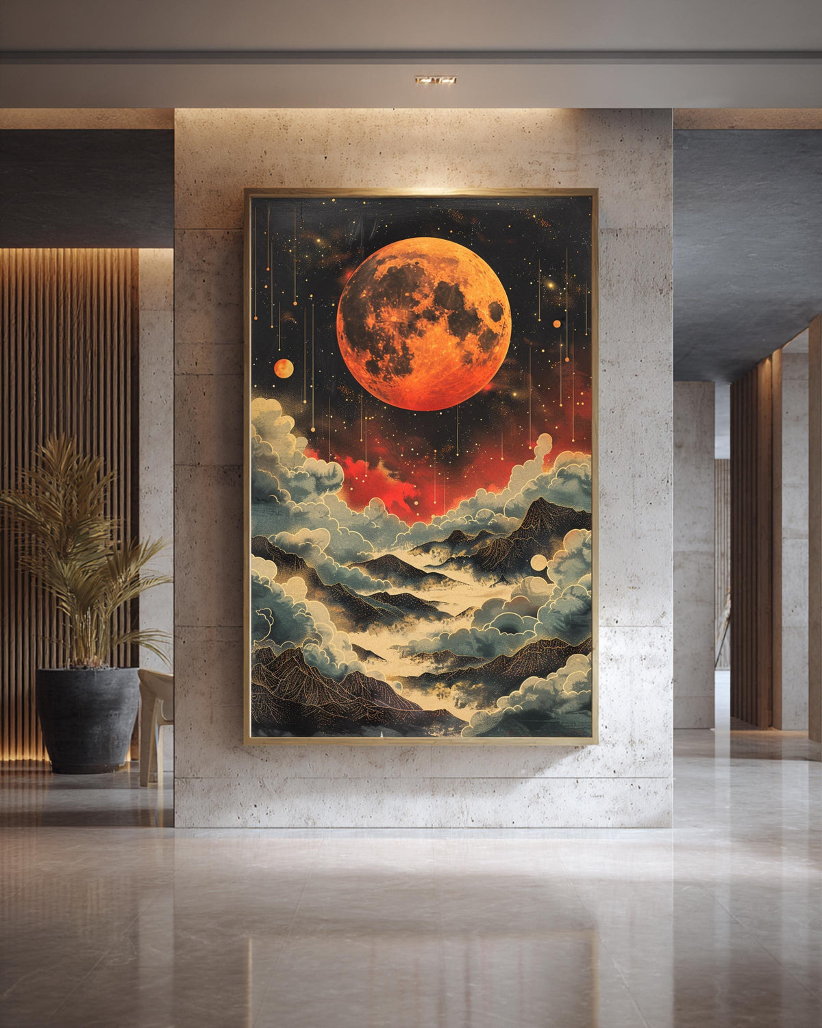 Vintage Planet Wall Art, Psychedelic Celestial Moon Print, Framed Unframed or Digital