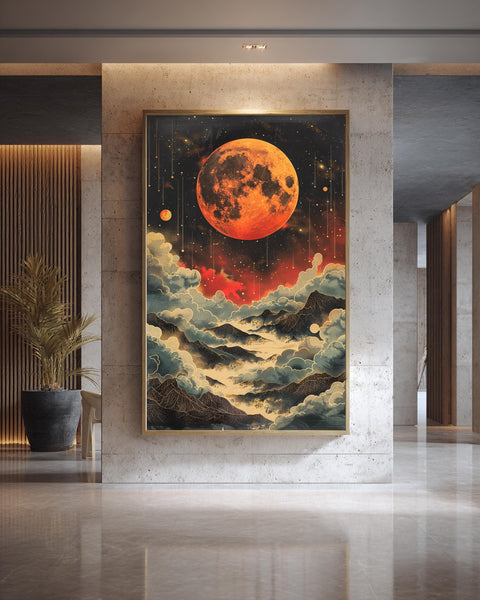 Vintage Planet Wall Art, Psychedelic Celestial Moon Print, Framed Unframed or Digital