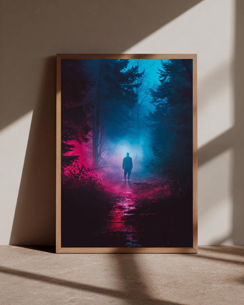 Neon Forest Wall Art, Synthwave Retro Horror Print, Framed Unframed or Digital
