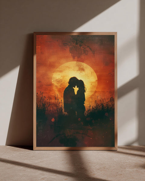 Retro Movie Poster, 1970s Romantic Drama Sunset Couple Print, Framed Unframed or Digital