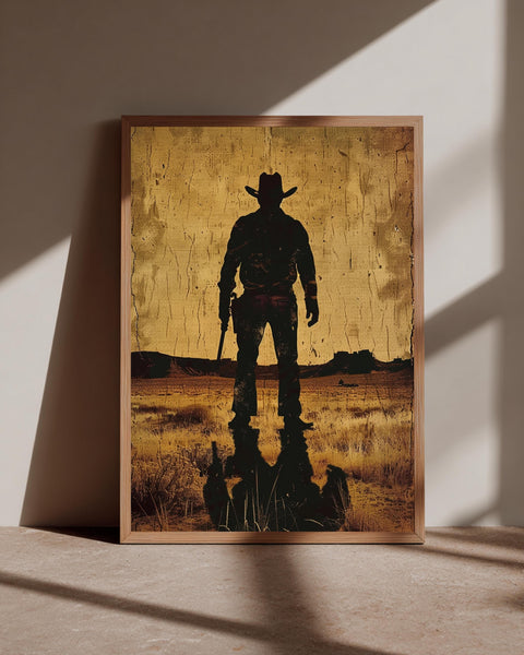 Retro Wall Art, Cowboy Silhouette, Spaghetti Western, Framed Unframed or Digital