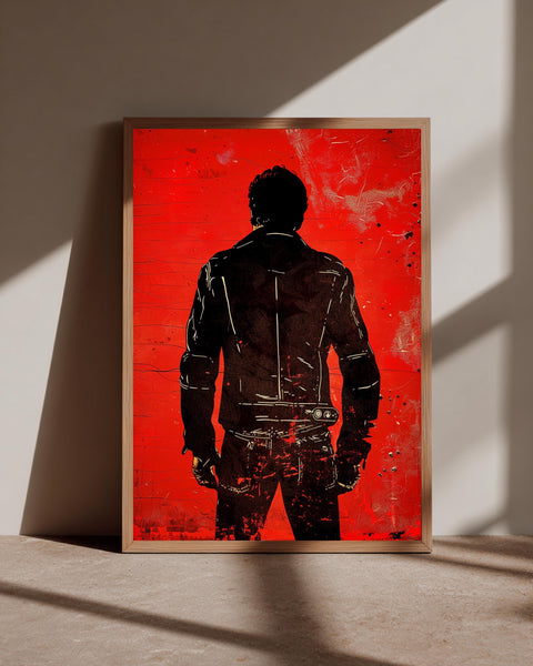 Retro Biker Poster, Outlaw Leather Jacket Silhouette, Hypebeast Decor, Framed Unframed or Digital