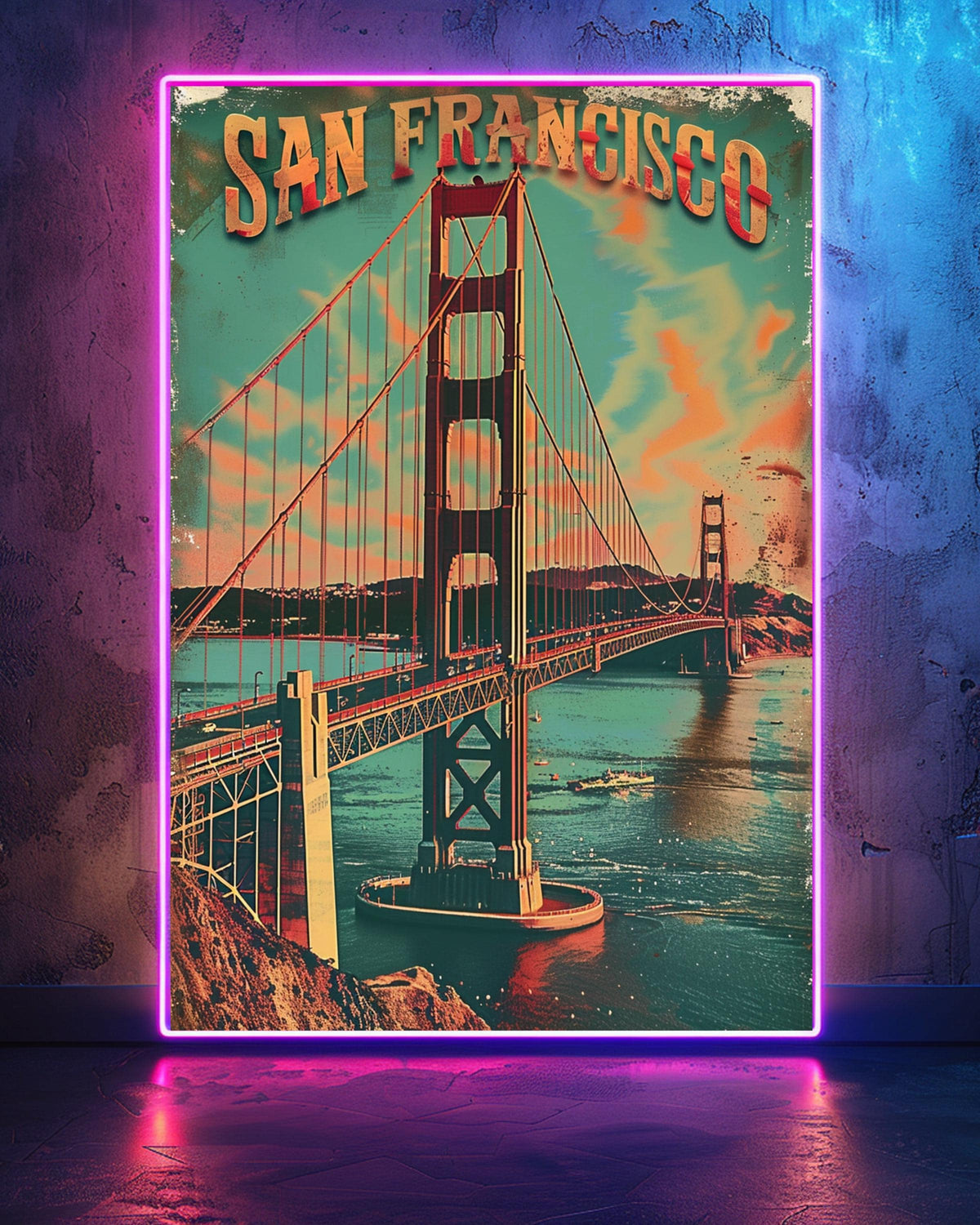 Retro Travel Poster, Golden Gate Bridge San Francisco Print, Framed Unframed or Digital