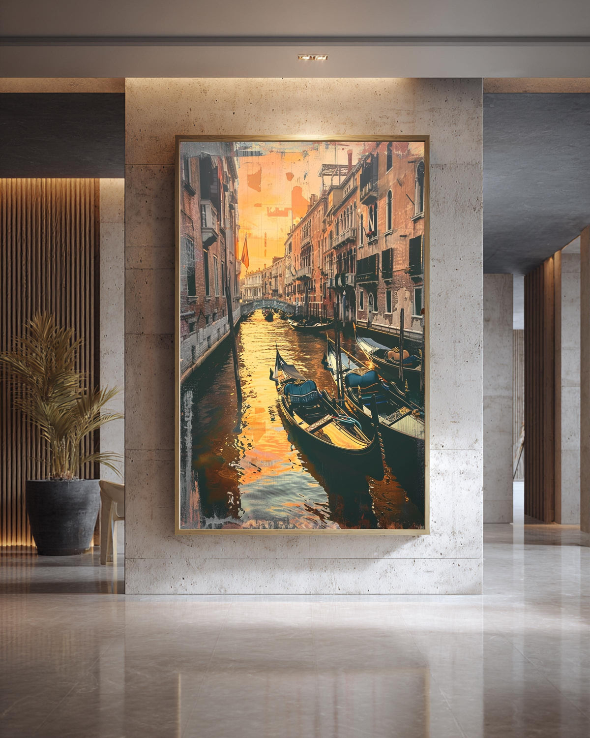 Retro Travel Poster, Venice Canal Gondola Sunset Print, Framed Unframed or Digital