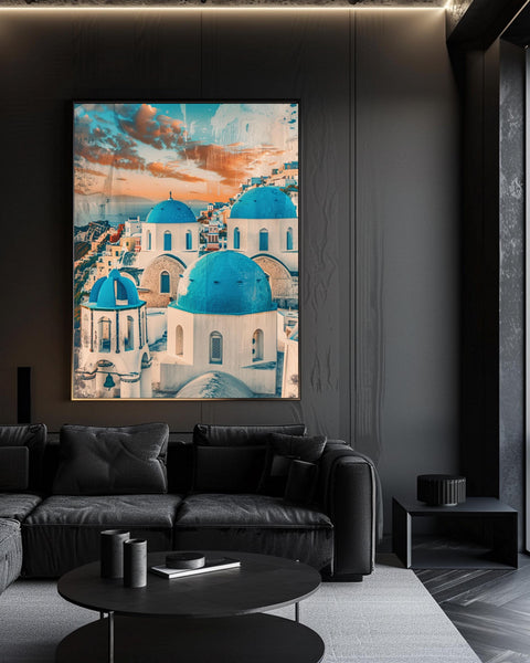Retro Santorini Print, Greek Island Poster, Vintage Travel Decor, Framed Unframed or Digital
