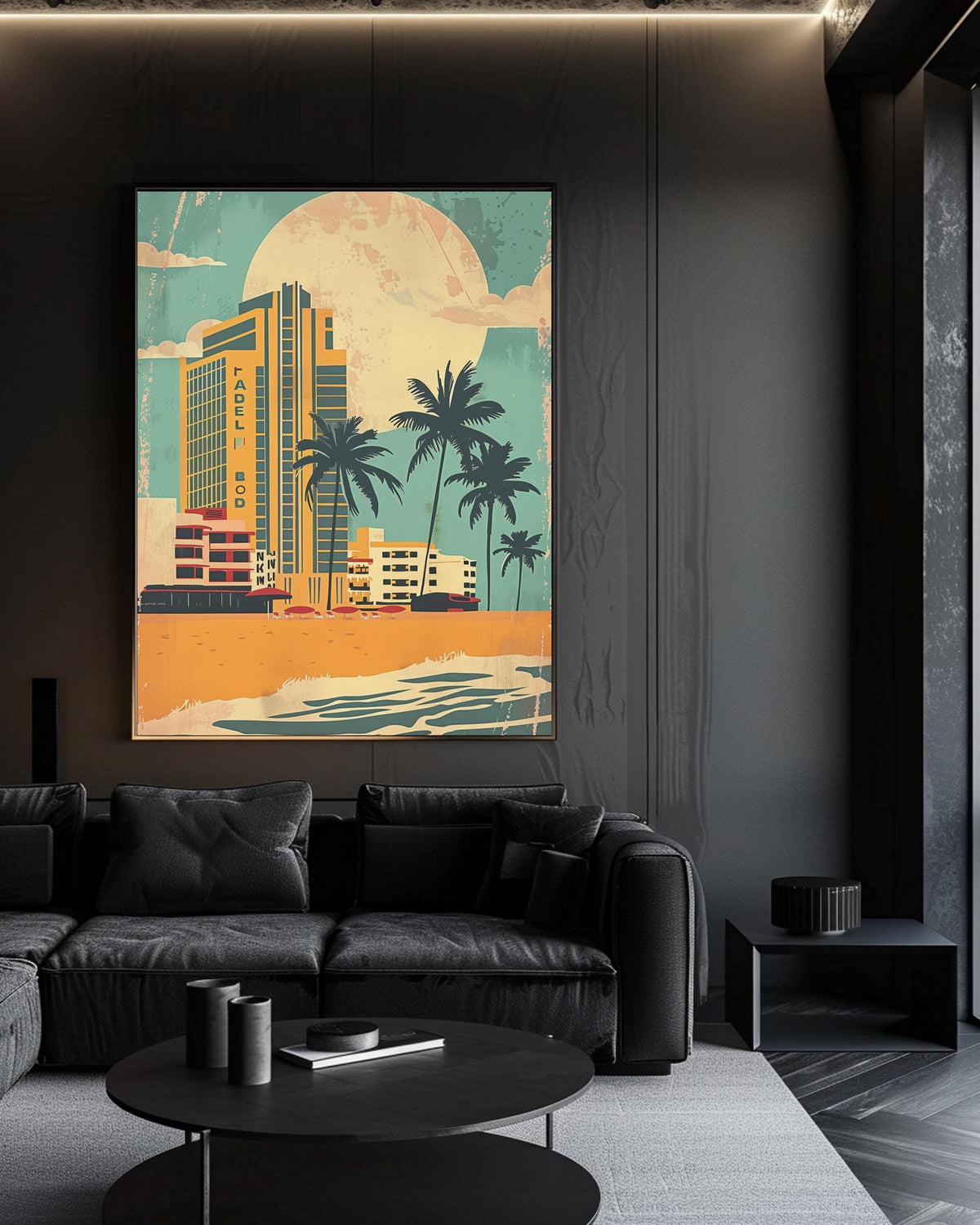 Miami Beach Poster, Art Deco Print, Retro Travel Decor, Framed Unframed or Digital