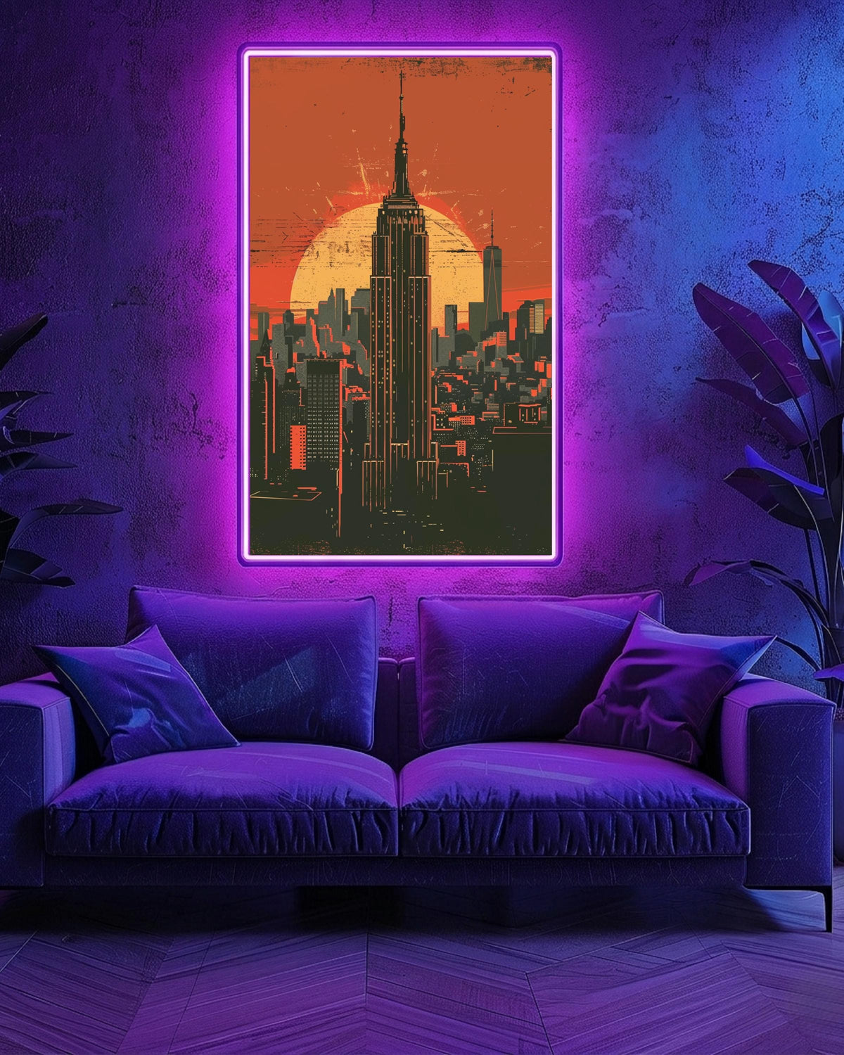 Retro Travel Poster, New York Skyline Print, Empire State Building, Framed Unframed or Digital