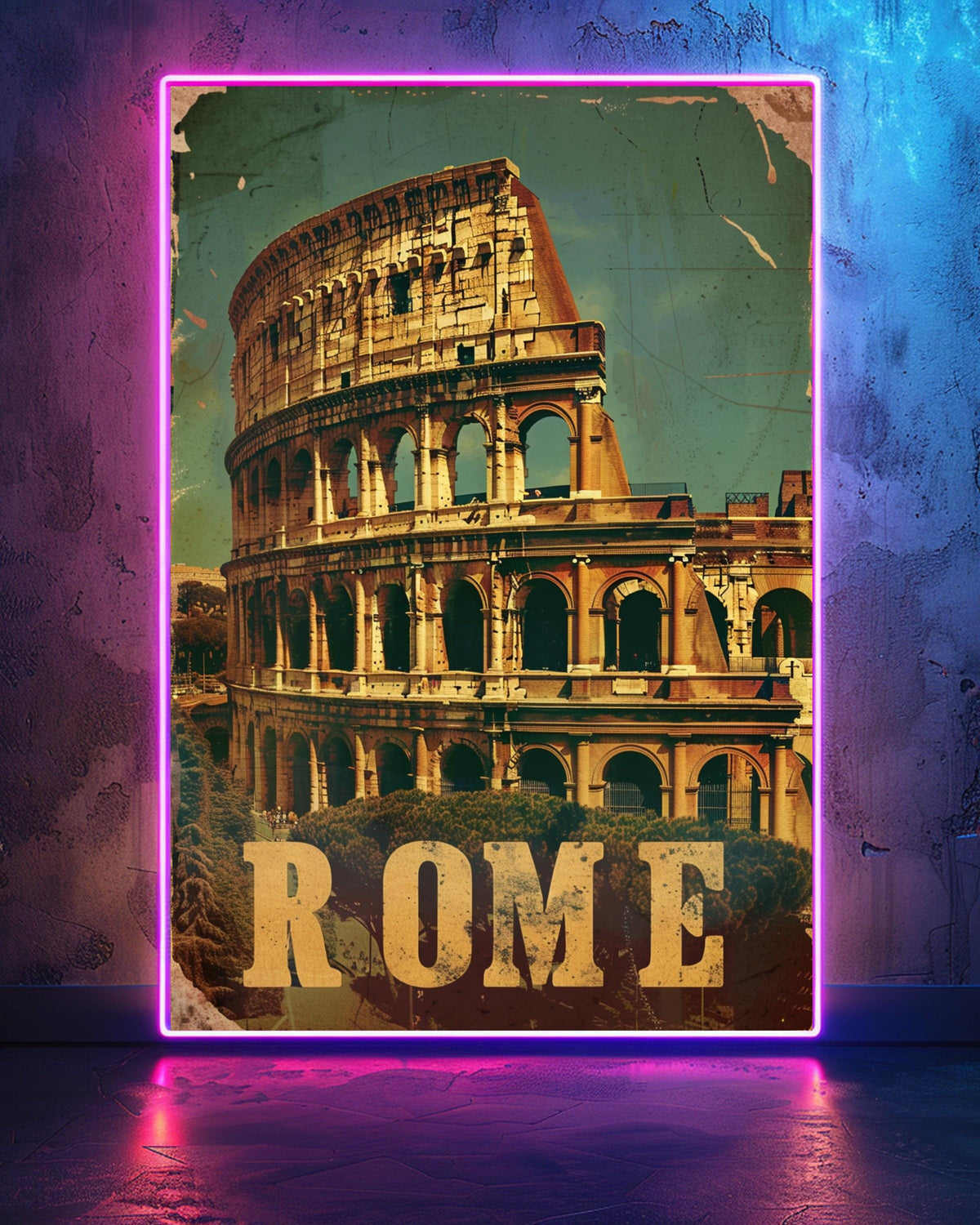 Rome Travel Poster, Colosseum Wall Art, Retro Italy Print, Framed Unframed or Digital