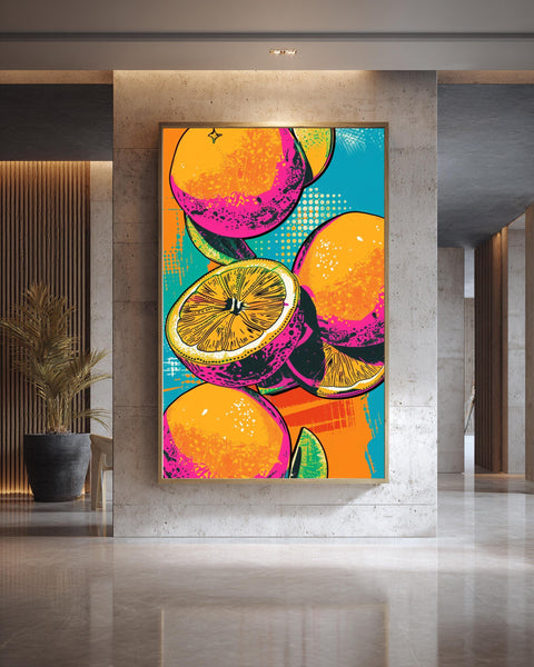 Pop Art Fruit Print, Retro Disco Oranges, Kitchen Decor, Framed Unframed or Digital