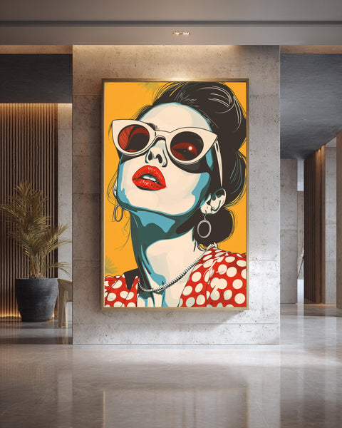 Retro Fashion Woman, Pop Art Print, Sunglasses Illustration, Vintage 1960s, Framed Unframed or Digital