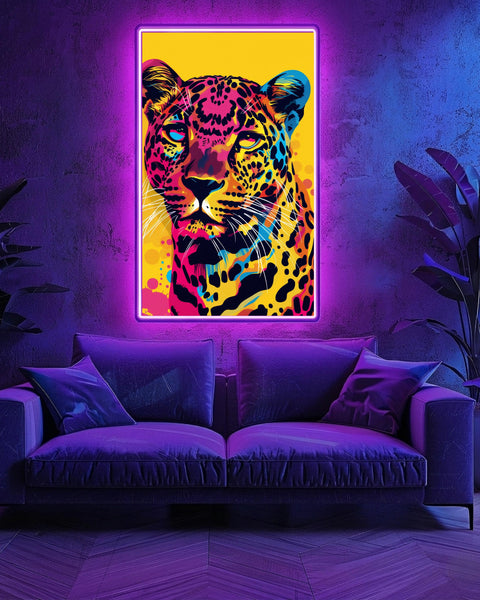 Retro Leopard Pop Art, Bold Neon Animal Print, Vintage Comic, Framed Unframed or Digital