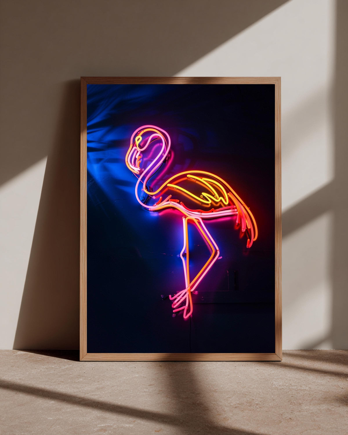 Neon Flamingo Wall Art, Tropical Retro Gloss Print, Framed Unframed or Digital