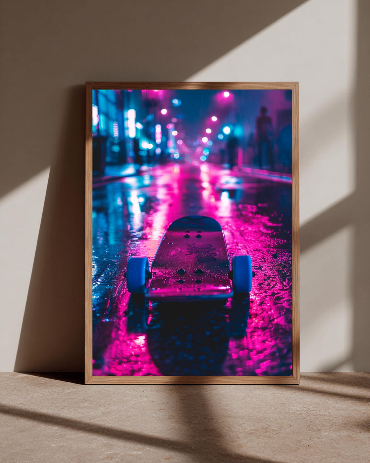 Retro Skateboard Art, Neon Street Synthwave Print, Hypebeast Decor, Framed Unframed or Digital