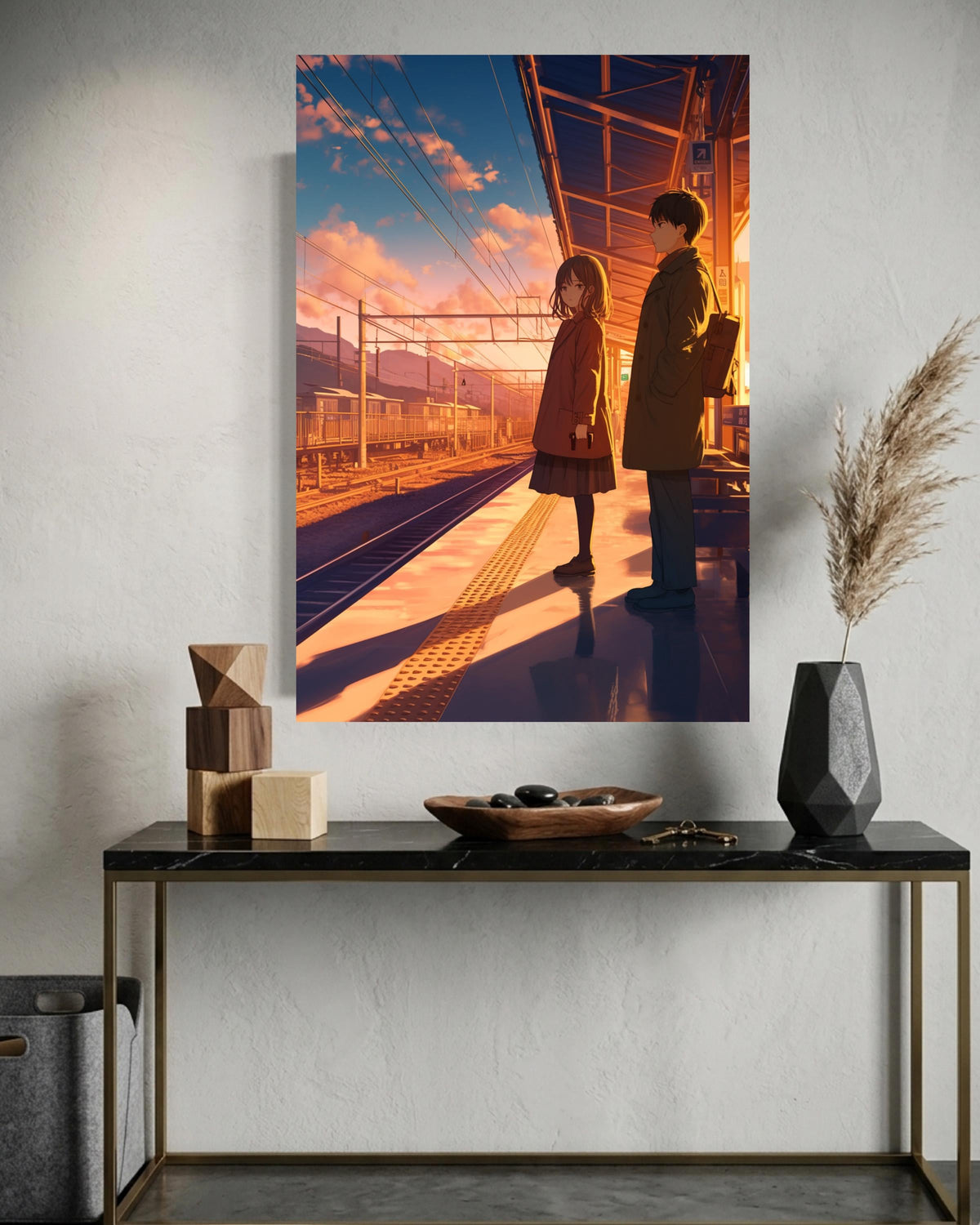Retro Anime Train Station, Nostalgic Sunset Scene Print, Framed Unframed or Digital