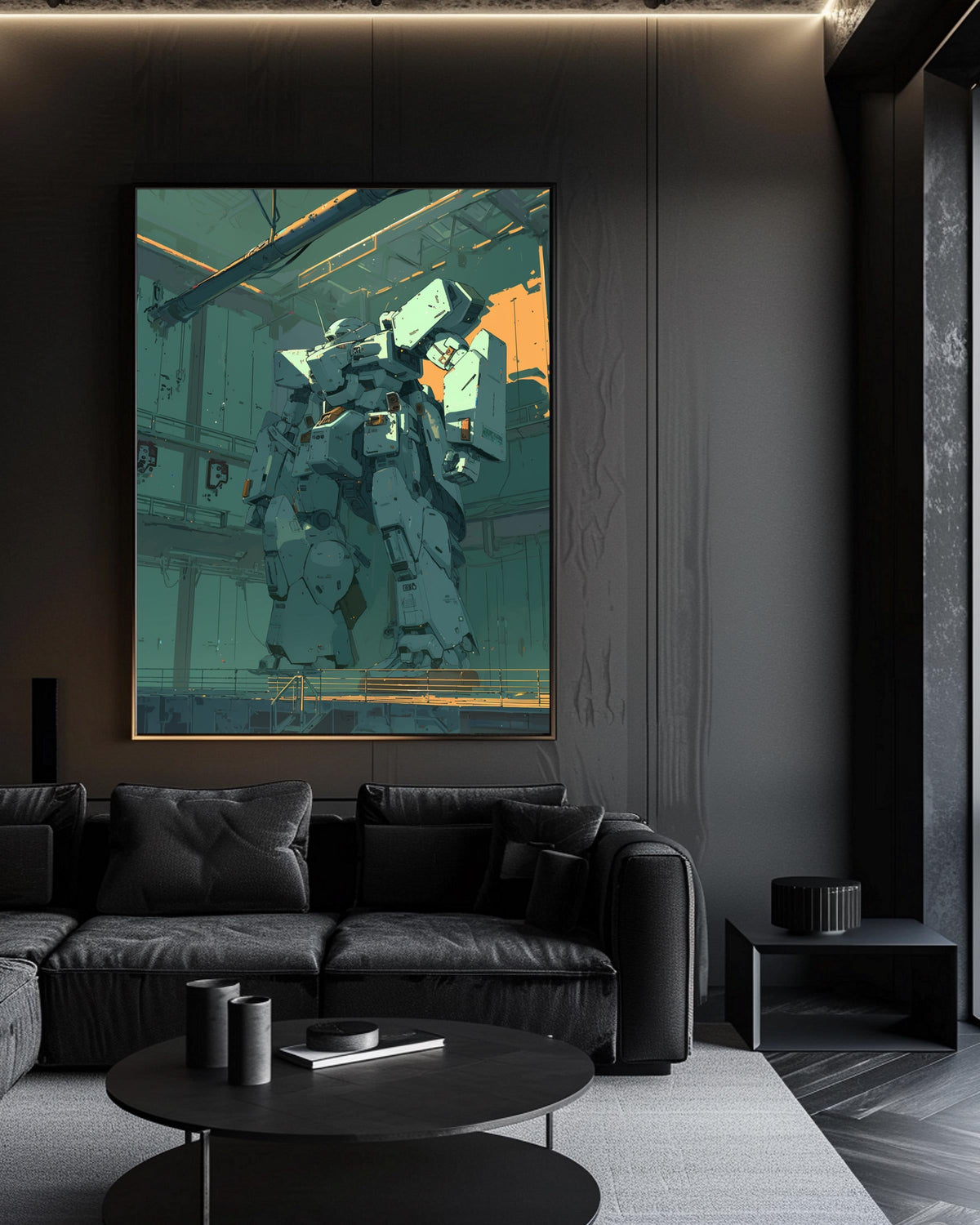 Retro Mecha Wall Art, 80s Anime Robot Hangar Print, Framed Unframed or Digital